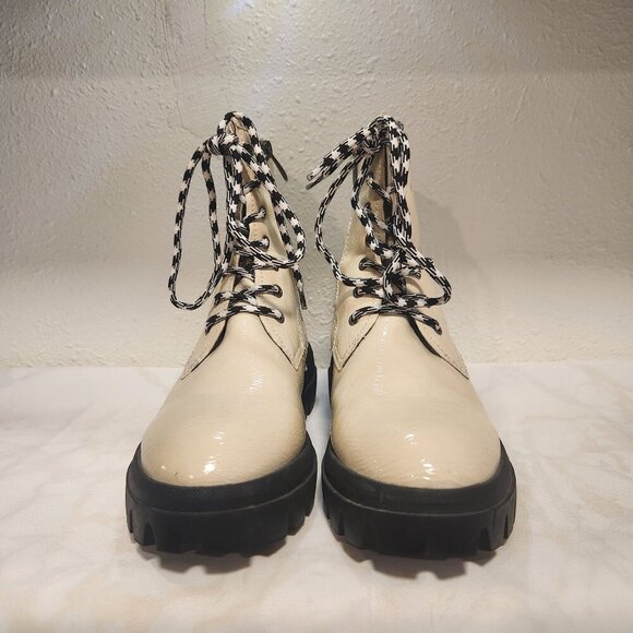 Franco Sarto Size 8.5M Robbie Combat‎ Boots Putty Color Lace Up and Zip Closure - Picture 1 of 13
